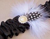 Black White Feather Black White Polka Dot Feather Black Satin Accented Bridal Wedding Garter