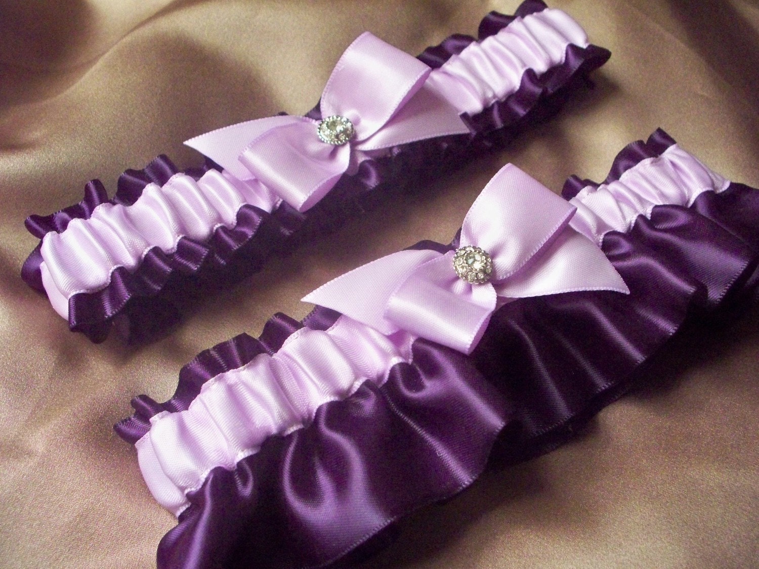 Elegant Sex Appeal Eggplant Purple Lavender Rhinestone Bridal Garter Set