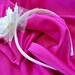 Ivory Satin Flower Girls Bridal Headband Silk Flower Tulle Leaves Leaf Pearl Rhinestone Button Accent