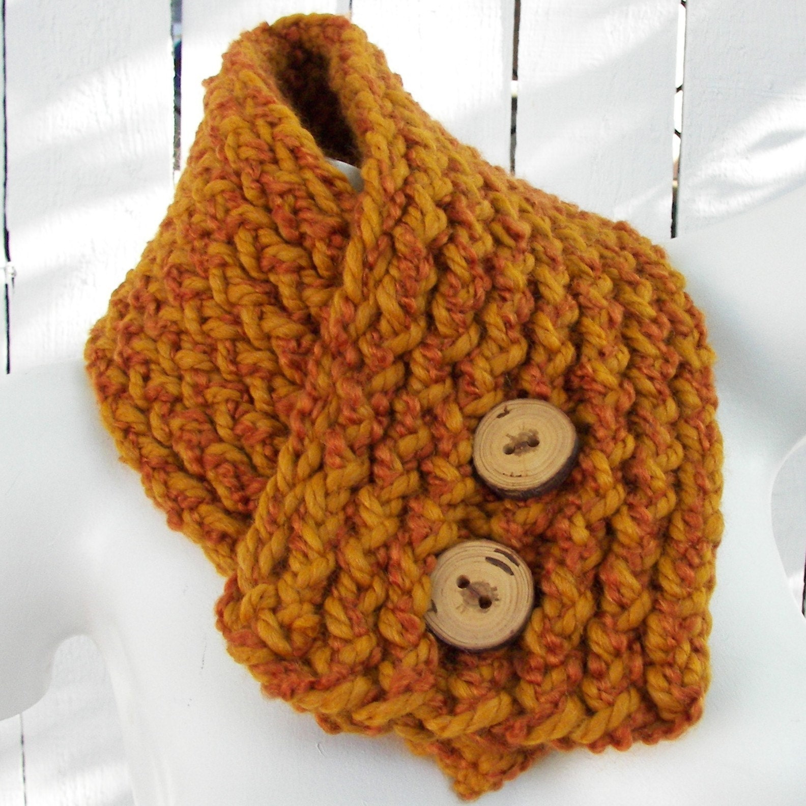 Funky Burnt Orange Cowl- Neckwarmer with Organic Buttons OR Tree Branch Buttons