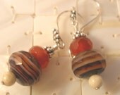 Brown Lace Agate, Carnelian, River Stone, and Bali Silver Earrings, Semi Precious Gemstone Jewelry, Handcrafted, Magnolia Studio
