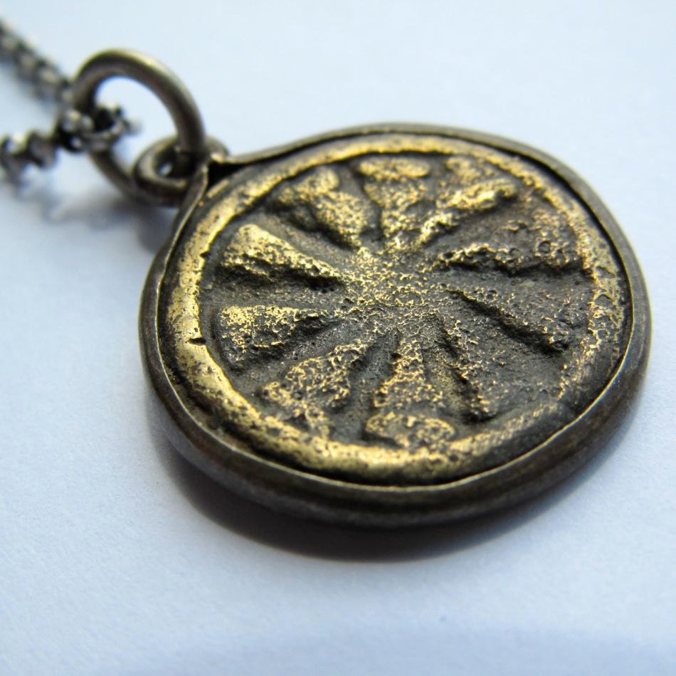 Buddhist Wheel of Life Mens necklace Coin Pendant on an oxidized silver chain