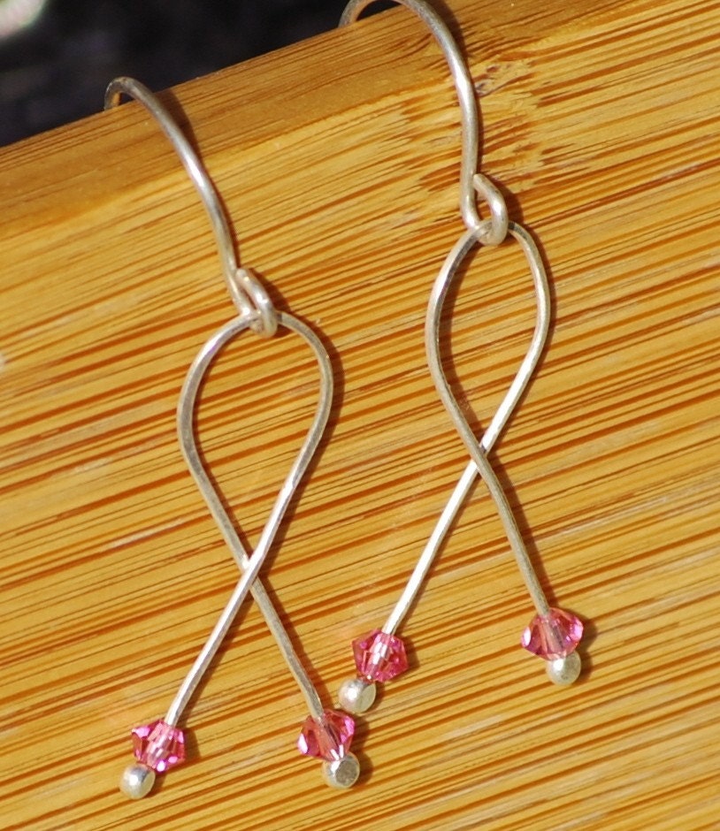 Breast Cancer Awareness Earrings Elegant Pink Ribbon Silver For the Cure