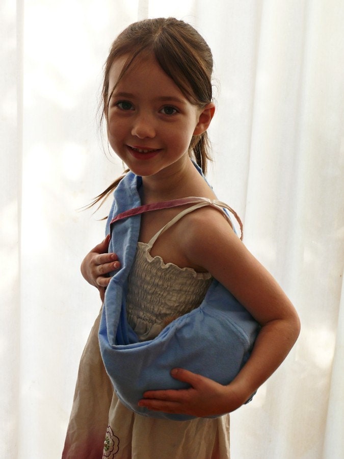 Light Blue Pouch Sling for Dolls or Teddies suitable for children from 1-8yo