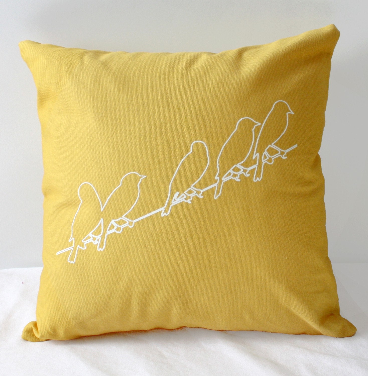 16 in. Square Throw Pillow - Sunshine Yellow with Birds on a Wire print - wickedmint