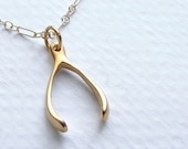 Tiny Gold Wishbone necklace - simple everyday wishbone necklace on 14kt gold filled chain, bridal party bridesmaid gifts