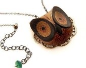 Wooden Owl Necklace - hand carved woodwork owl pendant necklace, owl necklace