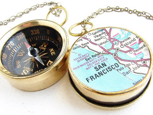 Compass Map Necklace - San Francisco Map, custom map, choose your city map - personalized gifts, anniversary for him her