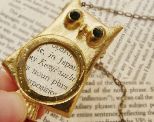 Owl necklace, magnifying glass necklace, Mothers day gift, gold magnifying glass long necklace, owl jewelry necklace