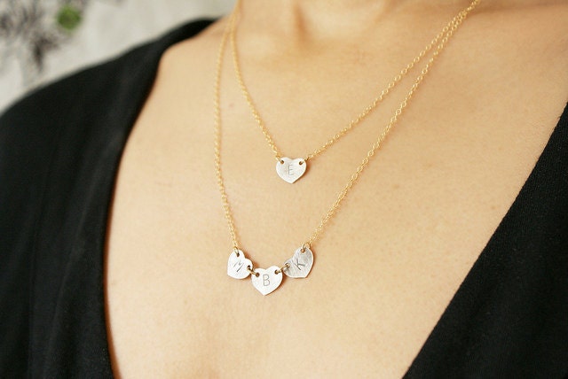 Double Initials necklace personalized initial oxidized silver heart, couple kids two initials necklace Valentine Heart Jewerlry