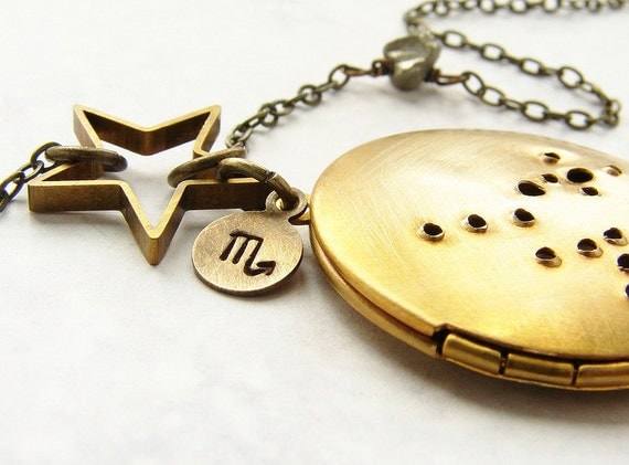 Scorpio constellation Necklace, Personalized constellation locket, zodiac necklace, October November birthday, Mother's day gift