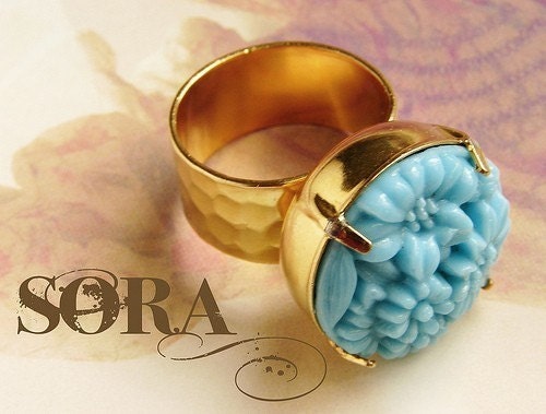 Sea Route Ring - turquoise, sky blue, gold plated ring