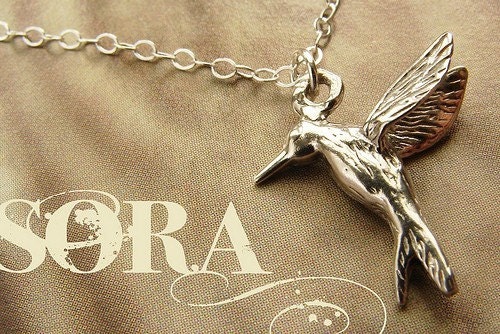 Hummingbird necklace - sterling silver fluttering hummingbird necklace, delicate dainty everyday necklace