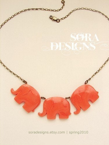 Limited Edition- Elephant Parade - vintage coral pink elephant necklace - a great gift