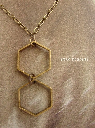 Vintage Honeycomb necklace - hexagon necklace, modern geometric necklace, simple everyday necklace