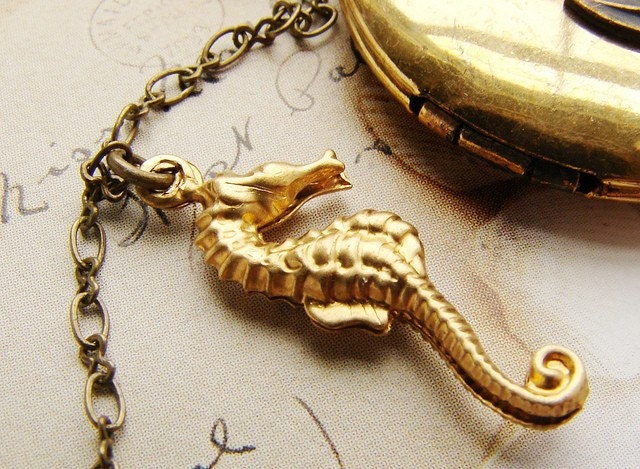 Anchor Locket Necklace, seahorse necklace - long anchor locket necklace nautical anchor seahorse necklace