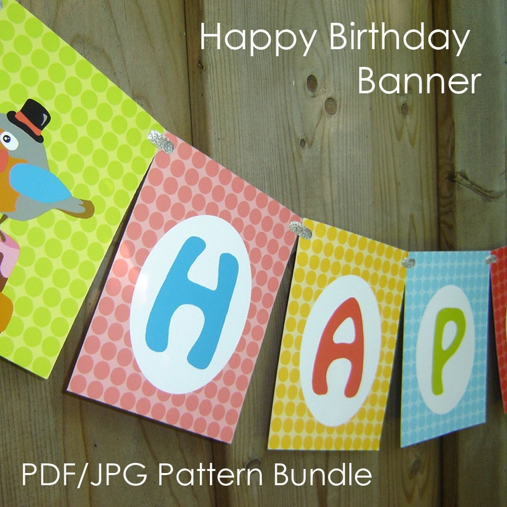 Birthday Banner - Downloadable PDF jpeg Craft Bundle, Printable Banner, Party Banner, INSTANT DOWNLOAD