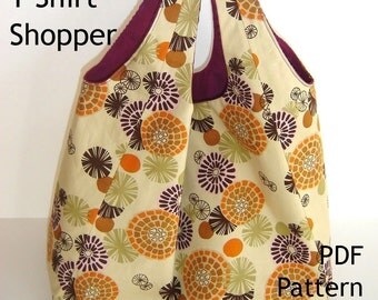 Tote Sewing Pattern - Reversible T- Shirt Shopper - PDF Bag Pattern ...