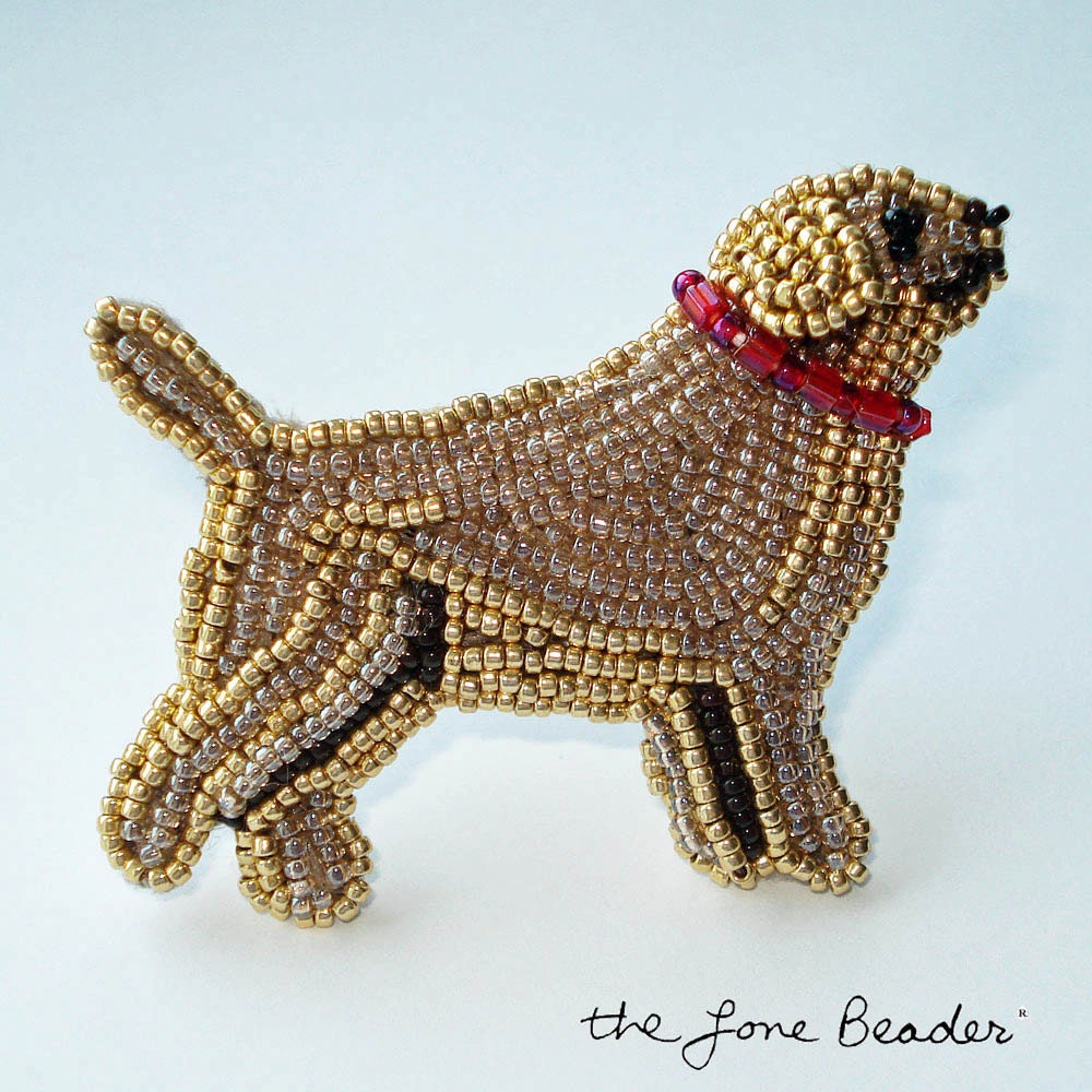 SALE: Beaded Yellow Labrador Retriever dog art jewelry pin/ pendant (Ready to ship)
