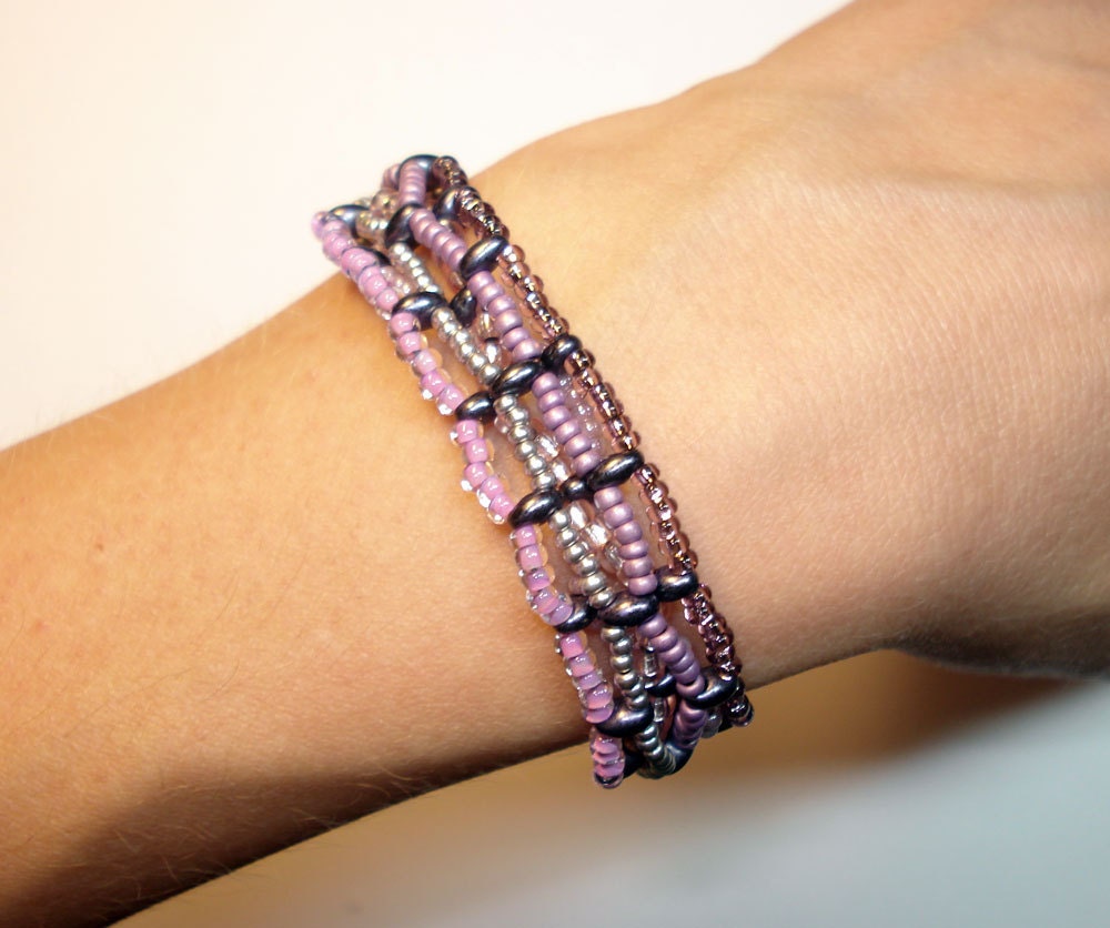 Purple Preciosa Twin-Beaded 7" Bracelet for Small Wrist