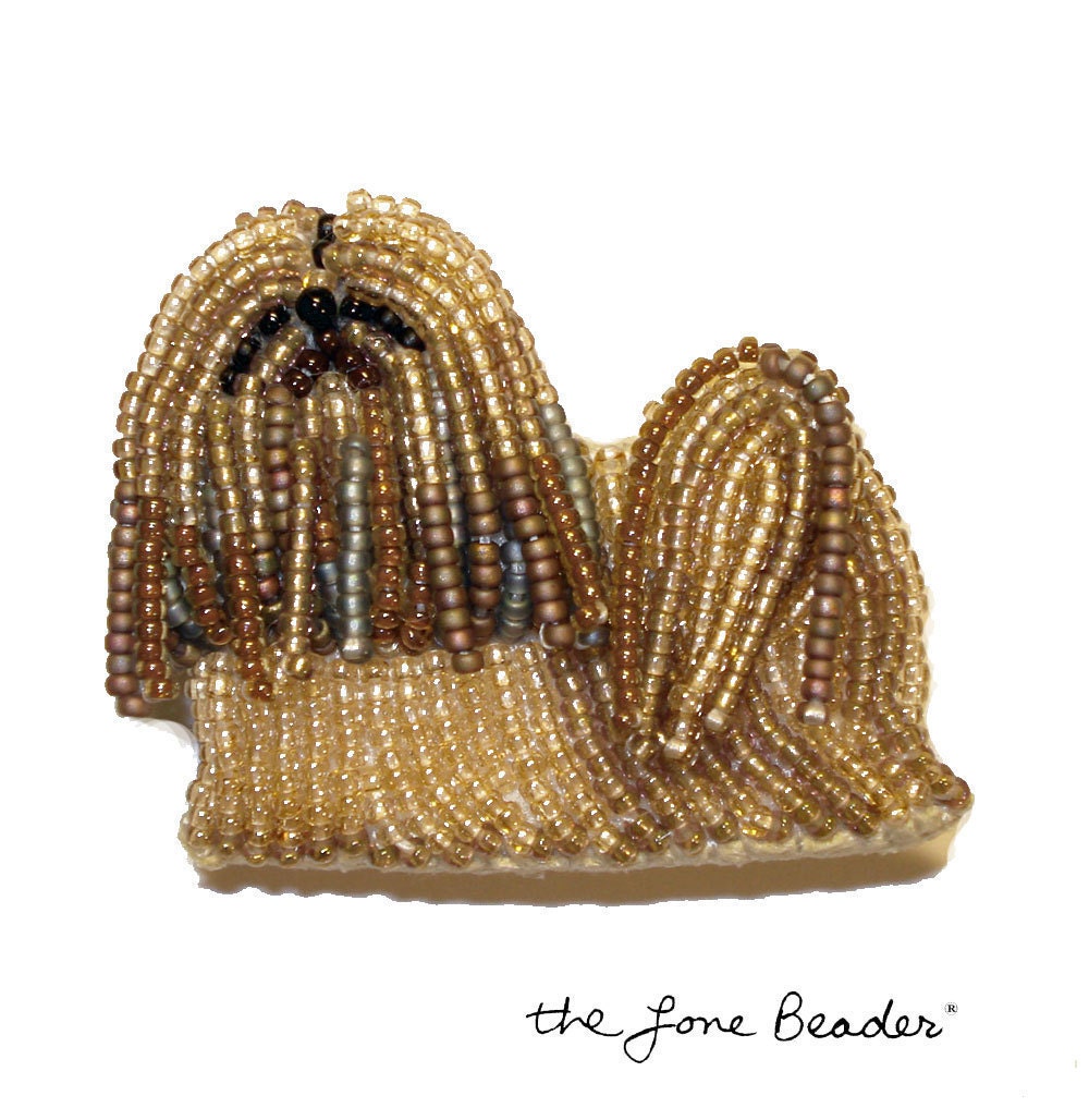 Beaded LHASA APSO dog pin/ pendant wearable art (Made-to-Order)