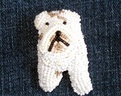 White Beaded ENGLISH BULLDOG wearable art dog jewelry pin/ pendant (Ready to ship)