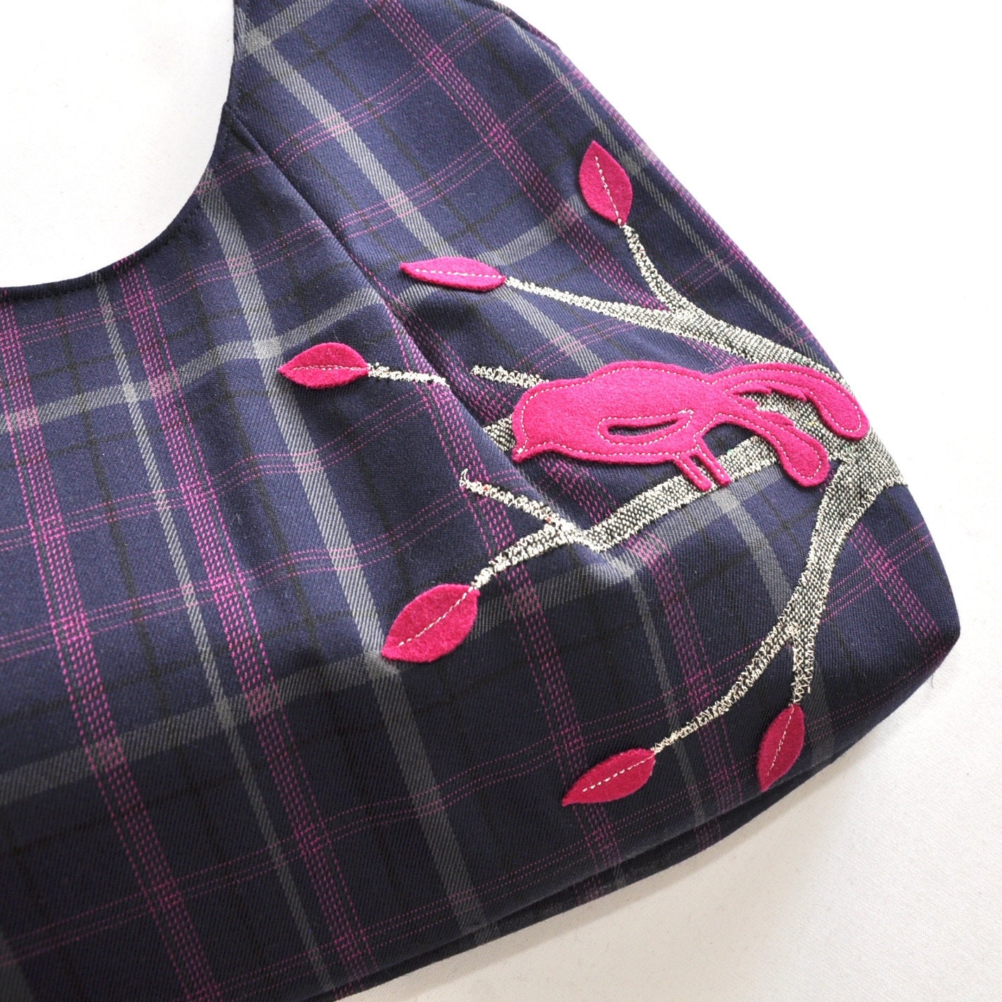 PLAID LOVE BIRDS /// Large Anna Purse