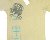 Hemp Mens Tshirt -  Psychedelic Crop Circles Magic Hawk - Shamanic - Hand printed - wearable art