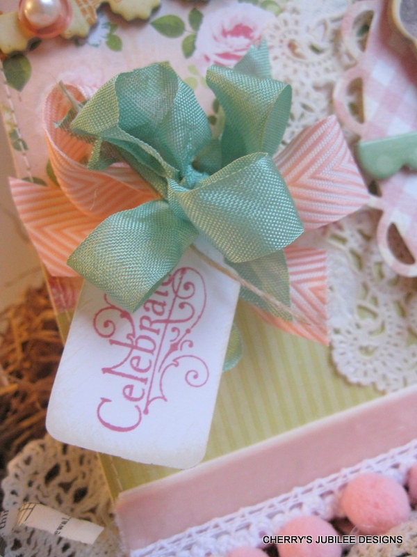shabby chic Birthday cheer embellished pocket envelope and matching card decoration gift set