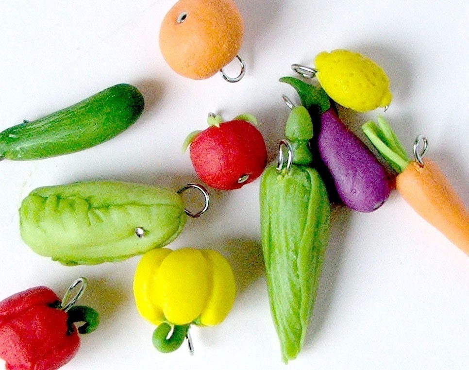 Miniature Foods Polymer Clay Beads Supplies Veggies Charm 10 pcs