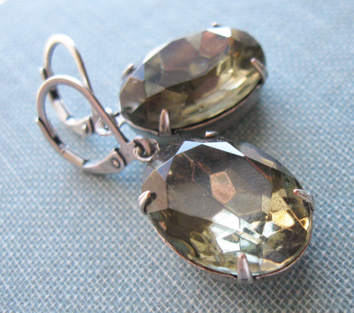 Gray Jewel Earrings . Black Diamond Jewel Earrings . Estate Style Jewelry