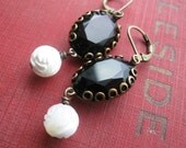 Jet Black and White Earrings . Old Hollywood Regency Earrings - Jane Austen - Northanger Abbey