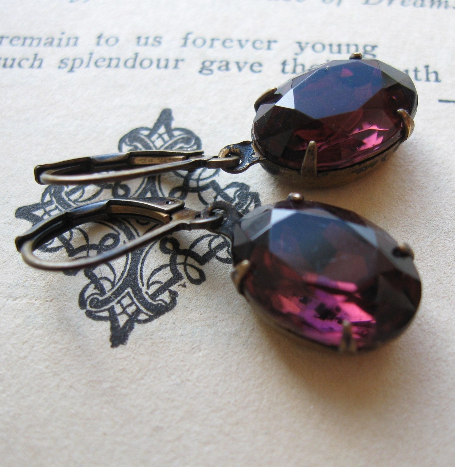 Dark Purple Jewel Earrings . Amethyst Earrings . Estate Style Jewelry - Ingrid