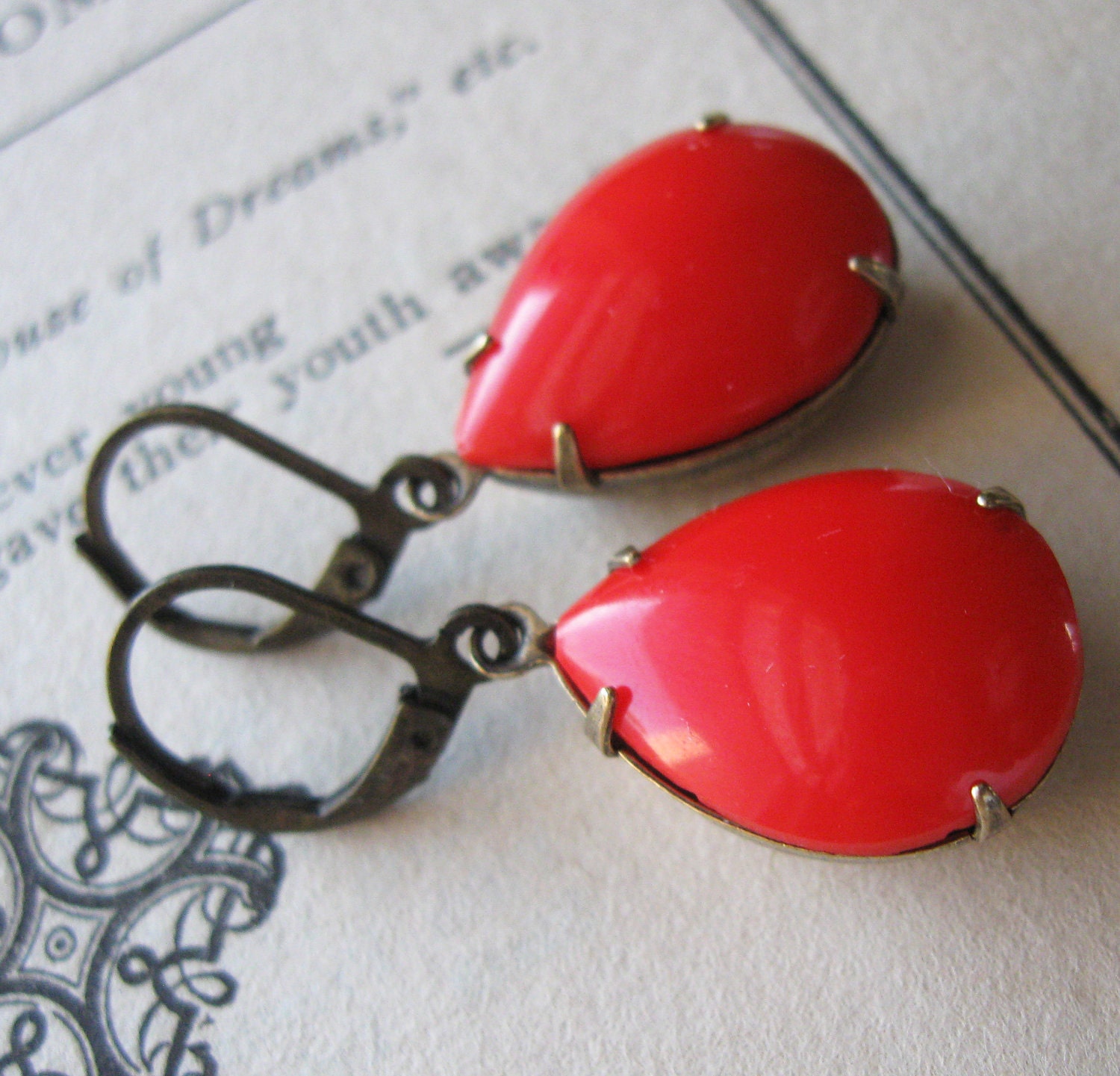 Cherry Red Vintage Earrings . Old Hollywood Glamour Estate Earrings -  Lucy