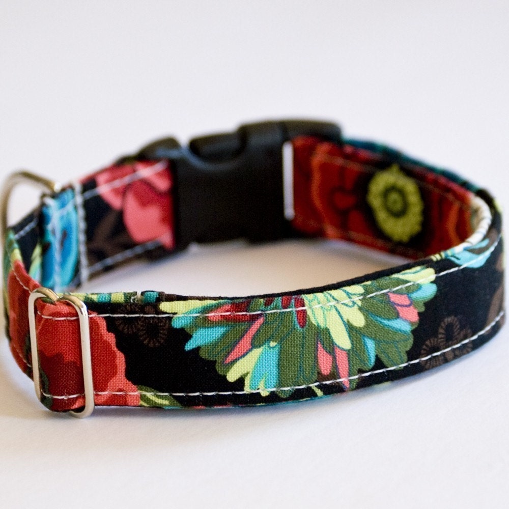 Flowers on Black Handmade Dog Collar