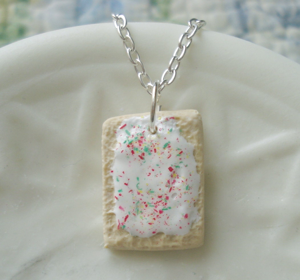 Strawberry Toaster Pastry Necklace  Miniature Food Jewelry