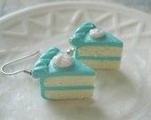 Teal Dream Cake Slice Earrings Miniature Food Jewelry