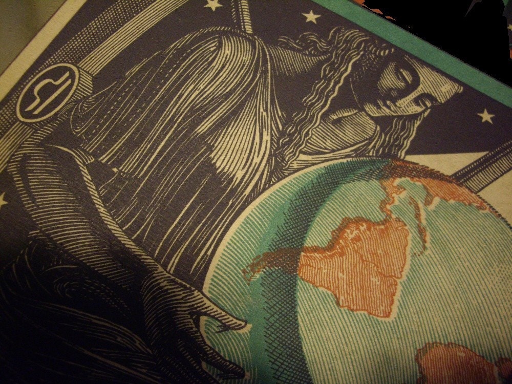 BEST EVER Guaranteed Original 1933 Fortune Magazine Cover  witth Art Deco Woman, Globe, Stars, Clouds, Nightsky, Number Wheel, Astronomy, Astrology, Mother Nature, Cornacopia, Fine Engraving
