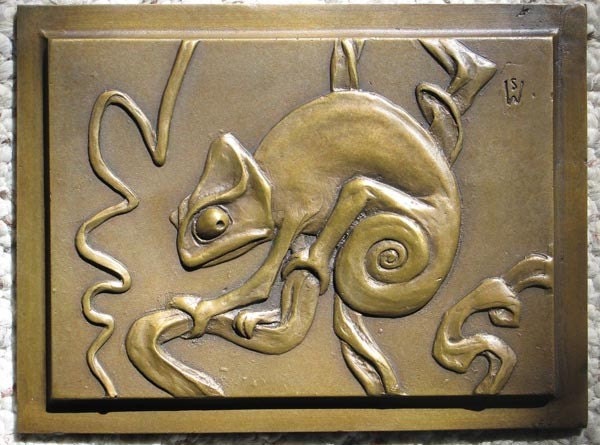 Bronze 'Chameleon 1' plaque in bas relief 6" x 8"