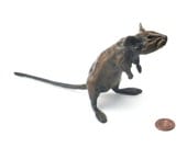 Sprightly mouse bronze sculpture 7 and a bit inches nose tip to tail tip. Objet d'art metal ornament and luxury paperweight.