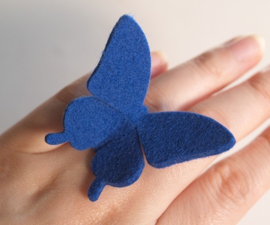 FELT BUTTERFLY RING -ROYAL BLUE- Swallowtail