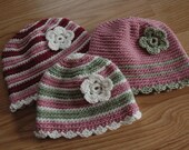 CLASSIC FLAPPER BEANIE-Removable Flower Choices-Custom Order Colors-any size