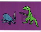 Octopus VS Velociraptor  8x10 Print