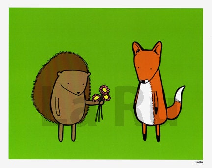 Hedgehog and Fox 8x10 Print