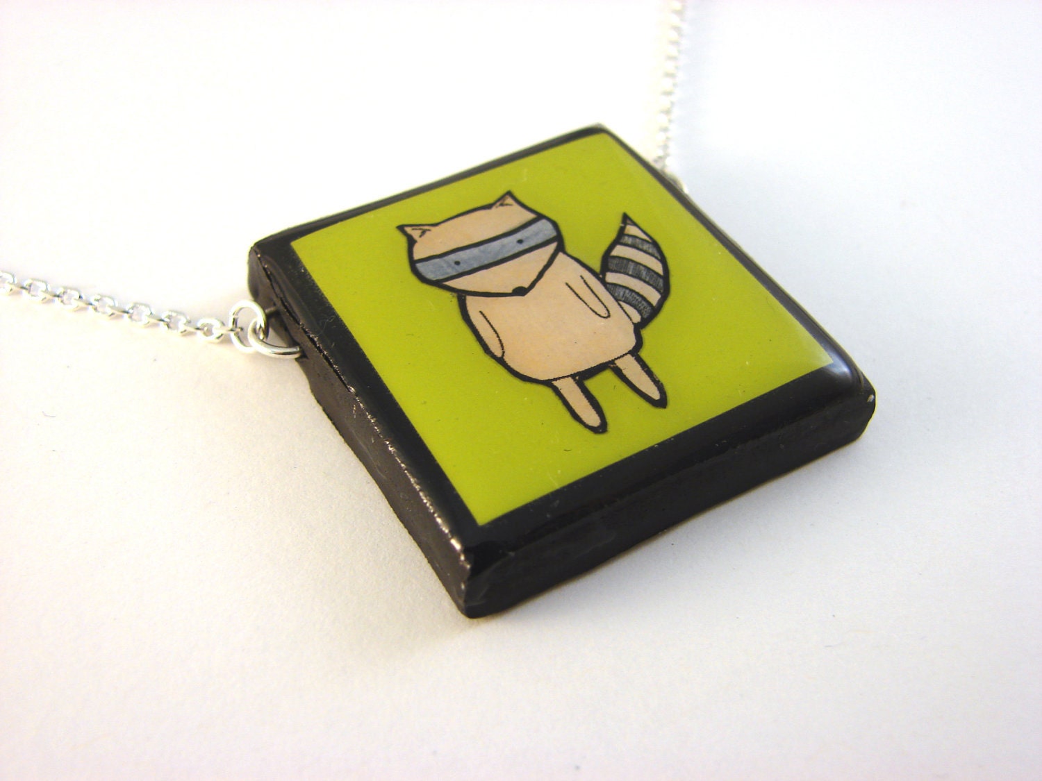 Bright Green Raccoon Necklace