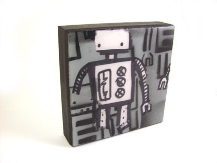 Original 4x4 Graffiti Robot Wall Hanging