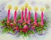 Holiday Card UNUSED Vintage Gorgeous Pink and Purple