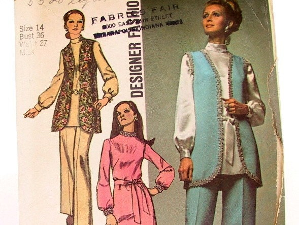 Mod Pants and Vest Pattern Vintage 60s / 70s I Dream of Jeannie Simplicity 9077 Bust 36 Inches