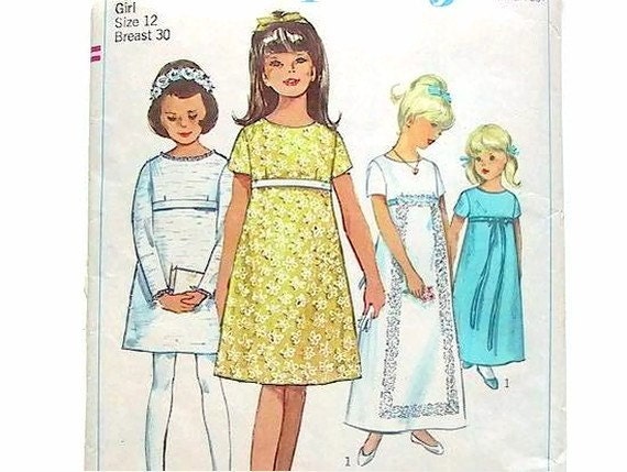 Girls Formal Sewing Pattern Simplicity 6287 Vintage 1960s Dress Pattern Chest 30 Inches