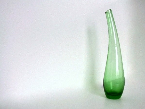 Green Glass Vase Bent Bottle Vintage 1970s - bythewayside